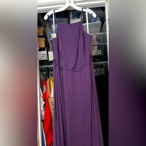 Plum High-Neck Chiffon Bridesmaid Dress; Size 18